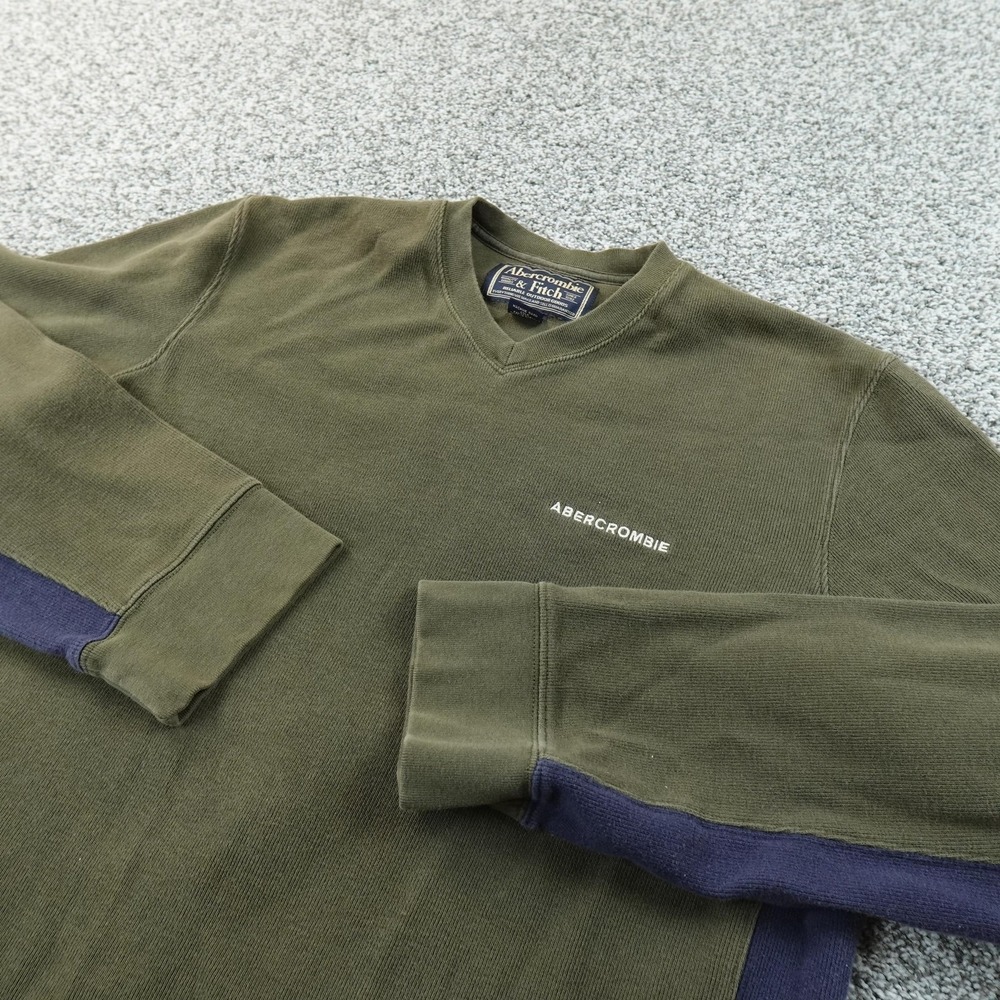 VTG Abercrombie Fitch Sweater Mens XL Green V Neck Knit Pullover Preppy 00s Y2K